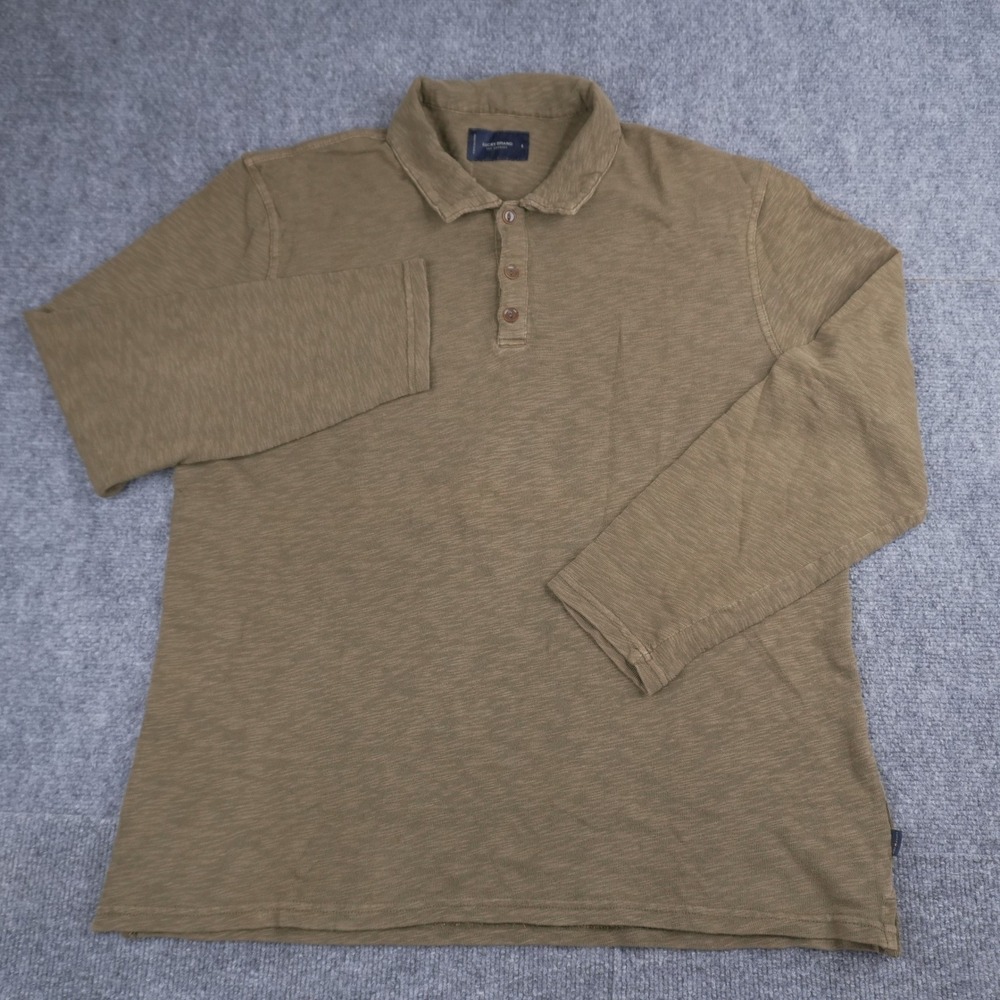 Lucky Brand Polo Shirt Mens Large Olive Green Slub Knit Long Sleeve Collared